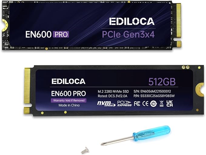 Ediloca EN600 PRO SSD 512GB PCIe 3.0 Gen 3x4, NVMe M.2 2280, Up to 3000MB/s, Internal Solid State Drive, SLC Cache 3D NAND TLC, Graphene Cooling Sticker, Storage for PC, Desktop and Laptops