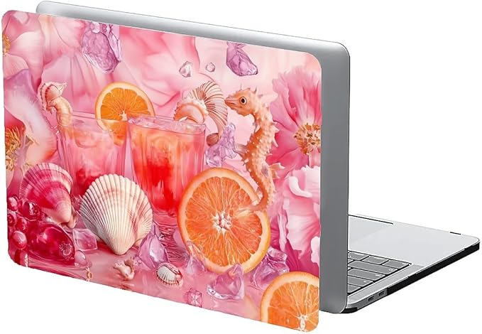 COTAIL Compatible with MacBook Air 13.3 13.6 Inch Case 2022 2021 2020 2019 Plastic Hard Shell Case Cover,13.3 Pro(A1706/A1708/A1989/A2159/A2289/A2338), Pink Floral with Sea Shells