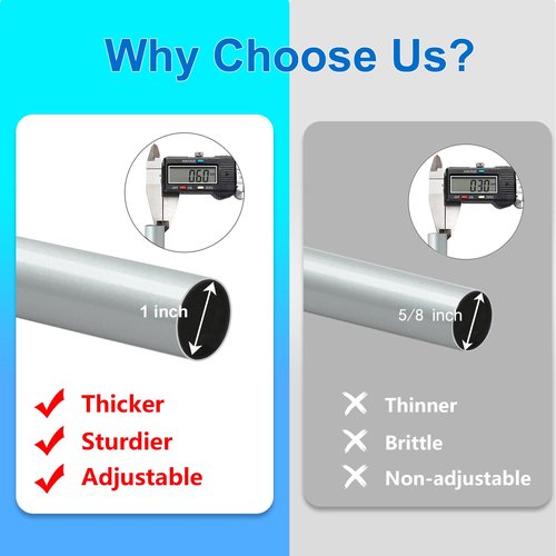 Byondeth Curtain Rods for Windows 16 to 240 Inches Adjustable Length 1 Inch Diameter Window Curtain Rod with Aluminium End Cap, Silver Gray