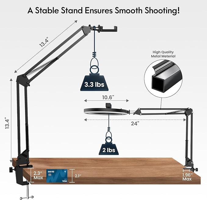 Ring Light for Desk, Overhead Phone Mount with 10" Selfie Light with Stand, Luxsure Phone Tripod with Light for Recording, Streaming, Vlogging, TikTok YouTube Creator Essentials with Bluetooth Control