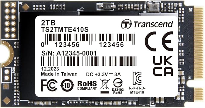 Transcend MTE410 2TB M.2 2242 SSD, Up to 5000MB/s, PCIe Gen4x4 NVMe 3D TLC for Ultra-Thin Laptops/Lenovo Legion Go/Yoga Gen 6/ASUS ExpertBook/ZenBook/Mini PC/DRAM-Less Design for Low Power Consumption