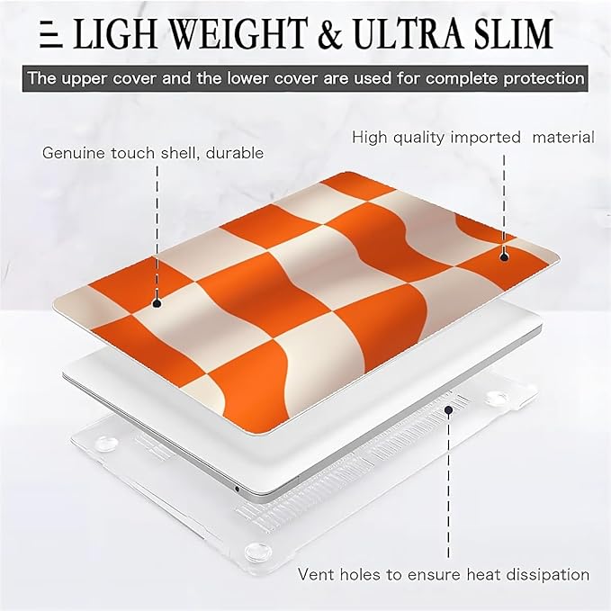 COTAIL Compatible with MacBook Air 13.3 13.6 Inch Case 2022 2021 2020 2019 Plastic Hard Shell Case Cover,13.3 Pro(A1706/A1708/A1989/A2159/A2289/A2338), Orange and White Checkered Flag