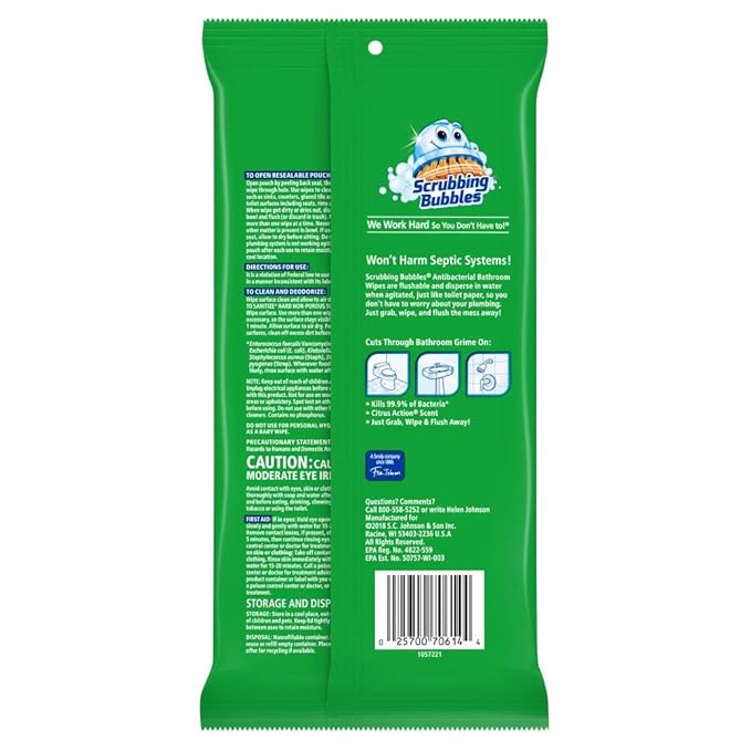Antibacterial Bathroom Flushable Wipes, Citrus Action, 28 Count - 2 Pack