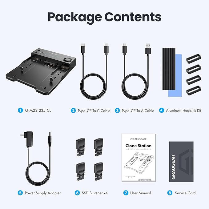 GRAUGEAR NVMe M.2 & SATA SSD/HDD Hard Drive Docking Station, USB-C 10Gbps NVMe Reader, SATA to M.2 NVMe Cloner, 2.5/3.5 Hard Drive Enclosure Clone Station, Dual Bay Offline Clone