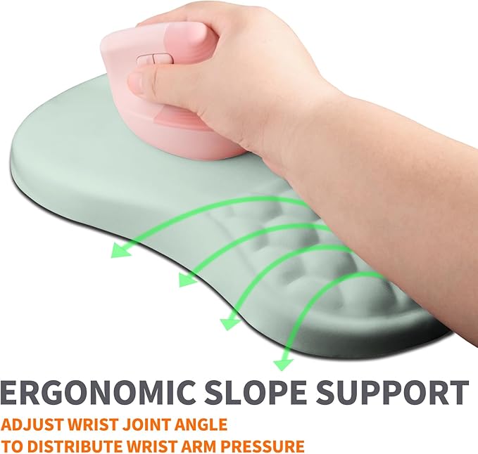 Armanza Ergonomic Joint Wrist Support Mouse Pad with Memory Foam Cushion Massage Bump, Carpal Tunnel Pain Relief Mousepad Slope Design for Wrist Rest, 11.8x7.9 in, LightCyan