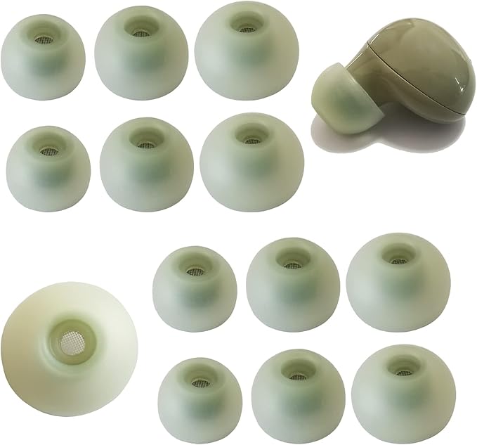 Silicone Ear Tips for Samsung Galaxy Buds 2 / Buds+ / Buds PE, Replacement Earbuds Tips with Filter Screen, Noise Isolation, Soft Comfort Fit, 6 Pairs L/M/S, Green