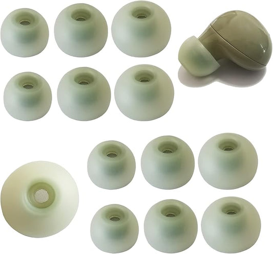 Silicone Ear Tips for Samsung Galaxy Buds 2 / Buds+ / Buds PE, Replacement Earbuds Tips with Filter Screen, Noise Isolation, Soft Comfort Fit, 6 Pairs L/M/S, Green
