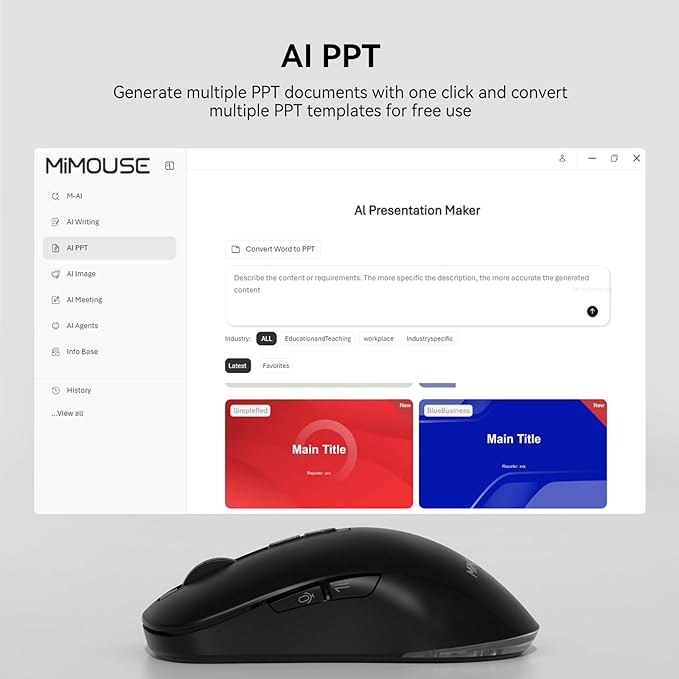 MIMOUSE Wireless AI Mouse Bluetooth Multi-Device Ergonomic Computer Mice for Laptop Mac USB C Rechargeable Smart Mouse with Voice Typing Audio Recorder for Office Study Women Desktop Accessories