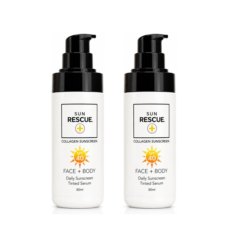 Sun Rescue SPF 40 Tinted Moisturizer -Face & Body, 2-Pack | Collagen + Vitamin C Broad Spectrum UVA/UVB Protection | Hydrating Sheer Tint for Healthy, Radiant Skin | 2 x 80ml