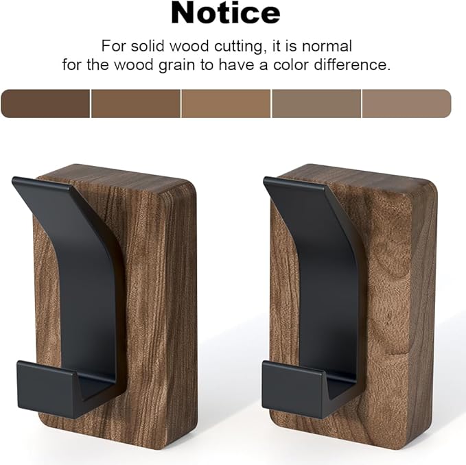 IURRDOP 4 PCS Black Walnut Wood Wall Hooks Adhesive Mounted & Wall Mounted Rustic Decorative Entryway Hooks Mid Century Modern Natural Wooden Pegs for Hanging Coat Clothes Hat Bag Purse and Towel