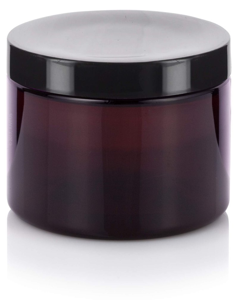 (12 pack) 6 oz Amber PET Plastic Refillable Jar with Black Lid
