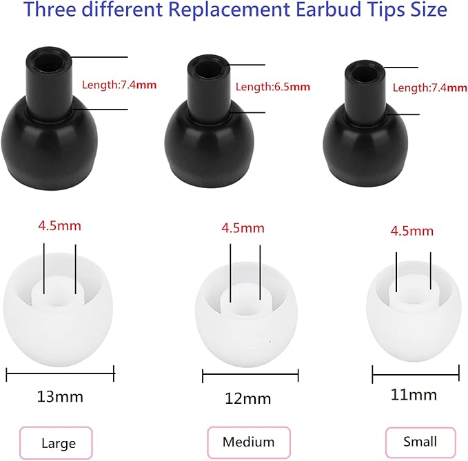 CYADCI 36 Pieces Large Earbud Tips Soft and Comfortable Silicone Earbud Tips Ear Bud Replacement Pieces Silicone Fit Most in-Ear Headphones，Inner Hole 3.8mm -5.5mm，Large White Earbuds Silicone Tips