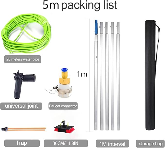 5 Meter / 16.5 Feet Extending Telescopic Water Fed Home Windows Car Vans Brushs Wash Brush Cleanerï¼30cm Brush 5m Poleï¼