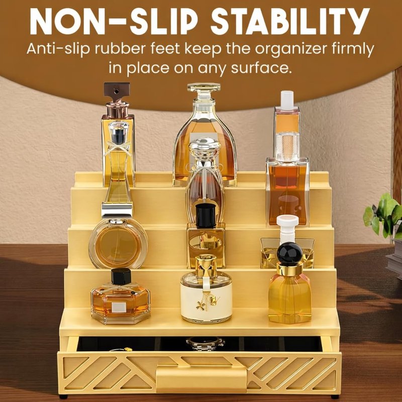Cologne Organizer for Men - Drawers & Dresser Organizer Countertop - Perfume Holder Stand For Men Organizador De Perfumes - by NovaHavensNest (Black-4 Tier)