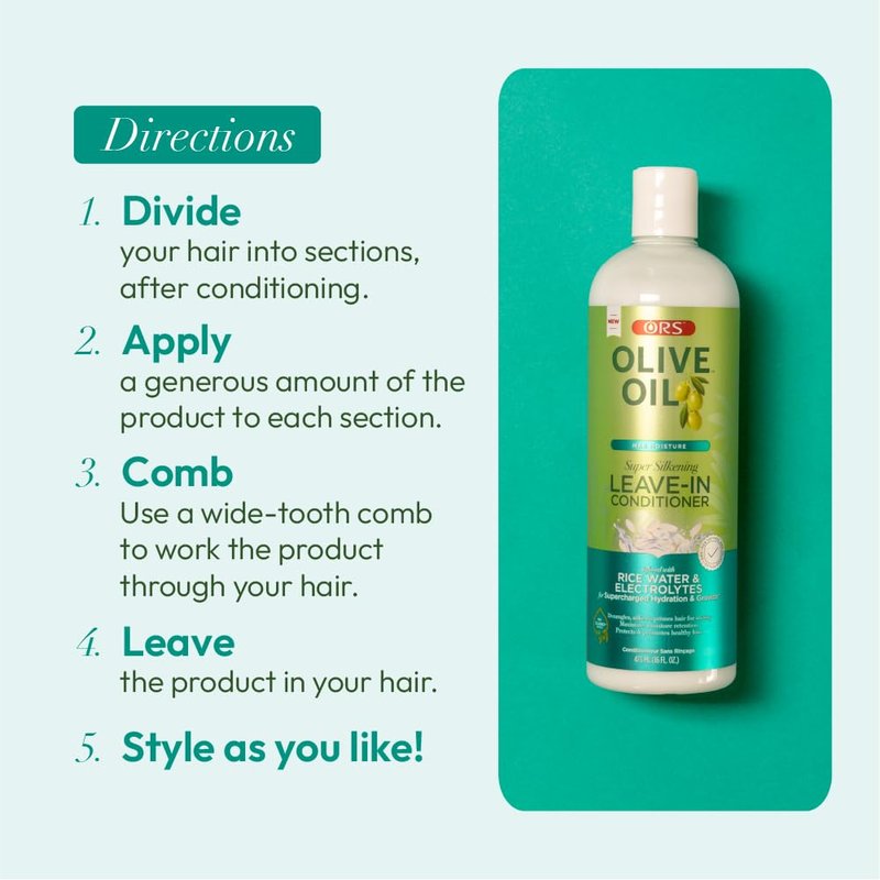 ORS Olive Oil Leave-In Conditioner - Max Moisture with Rice Water & Electrolytes | 16 oz (Pack of 4)