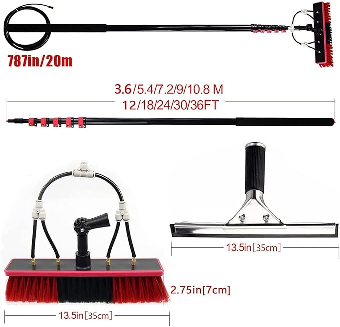Window Cleaning Pole, Water Fed Telescopic Window Cleaning Brush, Extendable Cleaner Roof Cleaning Tools Window Cleaner Kit for Photovoltaic Panel, Trucks, Bus, Cars,5.4m