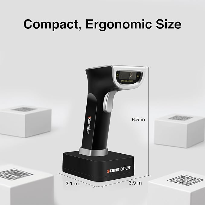 Scanmarker 1D/2D Barcode Scanner Wireless – Boost Speed & Accuracy with Bluetooth Barcode Scanner & 2.4G Modes – Handheld QR & Wireless Barcode Scanner with Charging Stand for Laptop, iOS & Android