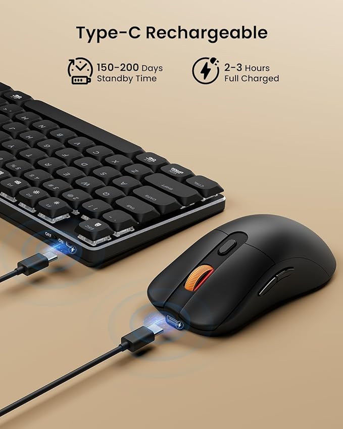 ProtoArc Wireless Mechanical Keyboard and Mouse, USB-C Rechargeable Aluminum Keyboard and Mouse Combo, Red Linear Switches, 2.4G + Bluetooth Connectivity, 3 Devices - Black