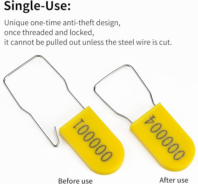 LeadSeals 500PCS Plastic Padlock Security Seals Metal Wire Padlocks Electric Meter Seal Disposable Anti-Tamper Lock Numbered Anti Tamper Tag Hasps Yellow