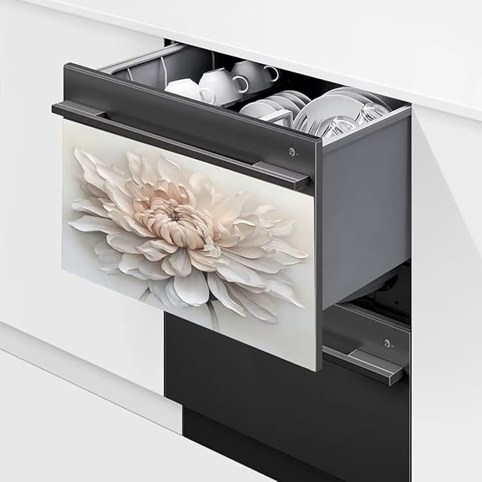 White Flower Reusable Dishwasher Cover, 23' x 17' Decal for Front Panel, Magnet Cover, Appliance Wrap Skin
