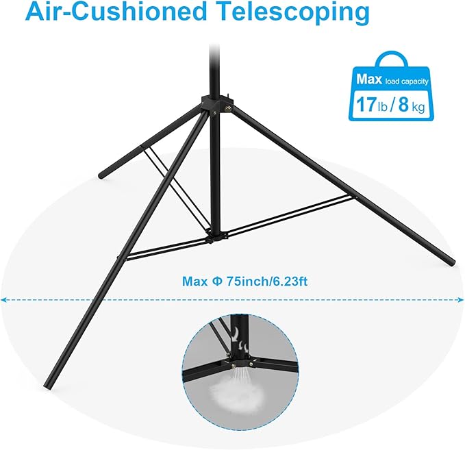 20FT Heavy Duty Air-Cushioned Tripod Stand – Telescoping Aluminum Alloy Light Stand for Overhead Photography, Sports & Studio (6M)