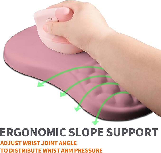 Armanza Ergonomic Joint Wrist Support Mouse Pad with Memory Foam Cushion Massage Bump, Carpal Tunnel Pain Relief Mousepad Slope Design for Wrist Rest, 11.8x7.9 in, RosyBrown