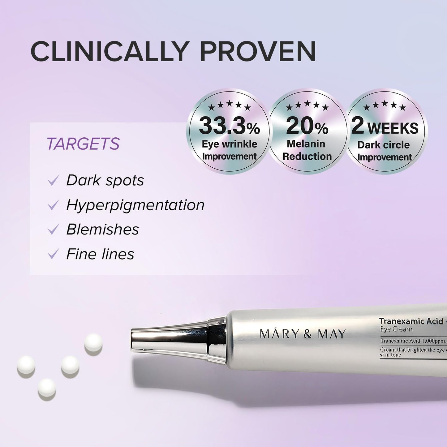 Mary&May Tranexamic Acid + Glutathione Eye Cream Set (1,000ppm each) – Brightening Under Eye Cream for Dark Circles & Uneven Tone, Vitamin C, Niacinamide – 1.06 oz + 0.8 oz