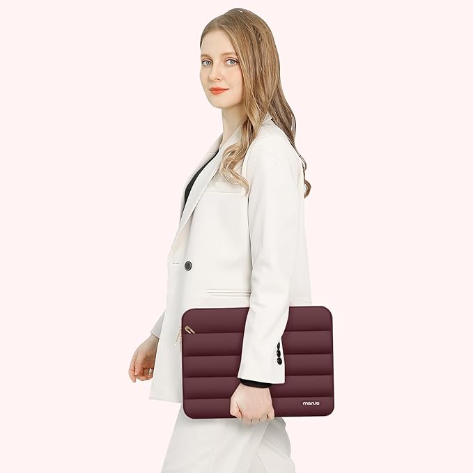 MOSISO Laptop Case 13.3 inch,13-13.3 inch Puffy Laptop Sleeve Compatible with MacBook Neo/Air 13.6 M5 M4 M3 M2 M1/Pro 13/14,HP Dell ASUS Lenovo,Polyester Horizontal Bag with Small Case, Wine Red