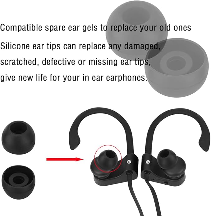 WKYMY Silicone Earbud Tips Replacement Ear Tips for in- Ear Headphones Rubber Tips Ear Buds Replacement Earbuds Tips 9 Pairs S M L, Black