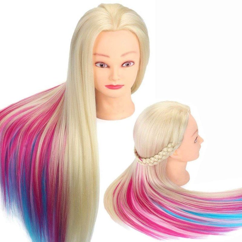 Colorful Mannequin Head - 29" Synthetic Hair Doll for Hair Styling & Braiding Practice | Professional Cosmetology Training Manikin with Clamp Stand