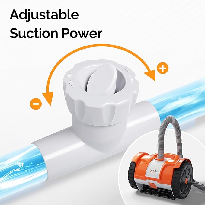 VINGLI Pool Vacuum Cleaner, Automatic Pool Sweeper for Ground&Inground Pools, Suction Side Wall-Climbing Sweeper with 39.6ft Tangle-Free Hose (Rich Orange&Gray)