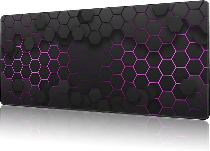 NIYLYNSYN Mouse Pad Large Electric Glow Hexagonal Non-Slip Gaming Desk Mat with Stitched Edge Laptop Keyboard Desk Pad for Work Home Gaming (35.4 x 15.7 Inches)
