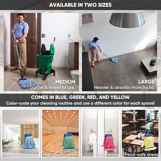 Bulk Commercial Mop Head Replacement (24 Count) - Medium Microfiber Tube Mop (14 oz.) | Industrial Wet Mops | Refill, Machine Washable, Heavy Duty | Hardwood, Tile, Laminate, Vinyl Floors (Yellow)