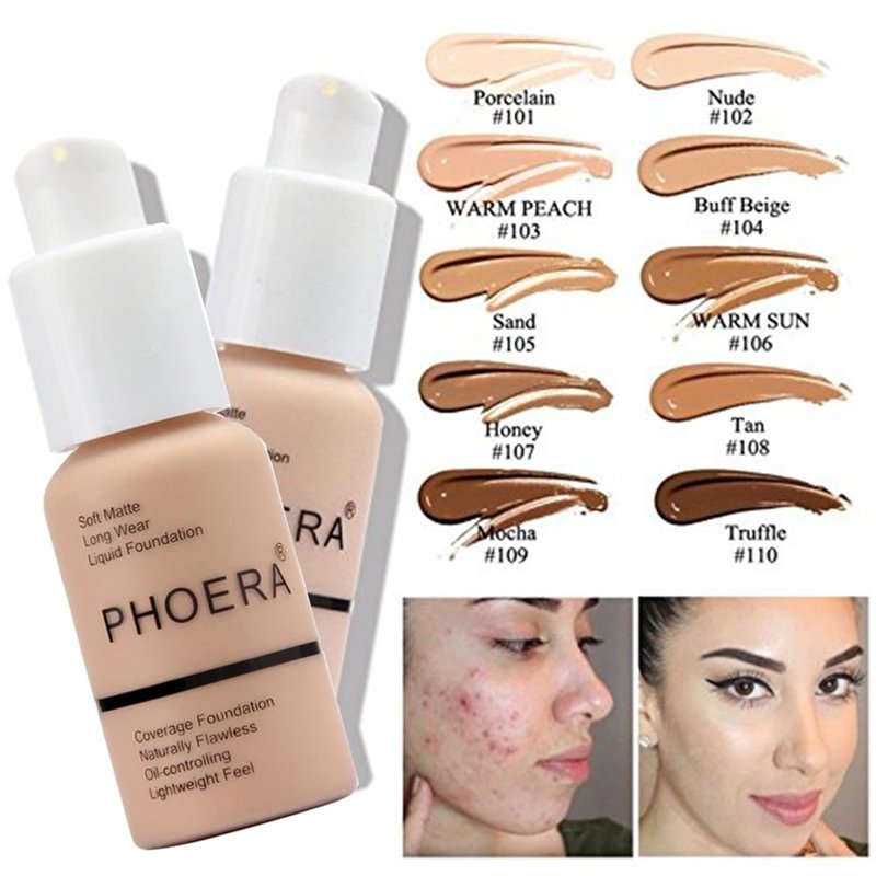Hilareco PHOERA Foundation,3 PCS Contour Stick Makeup Kit,Shades with Highlighter Stick,Blush Stick and Bronzer Contour (104+Light-Medium Contour/Buff Beige+#02,#10,#12)