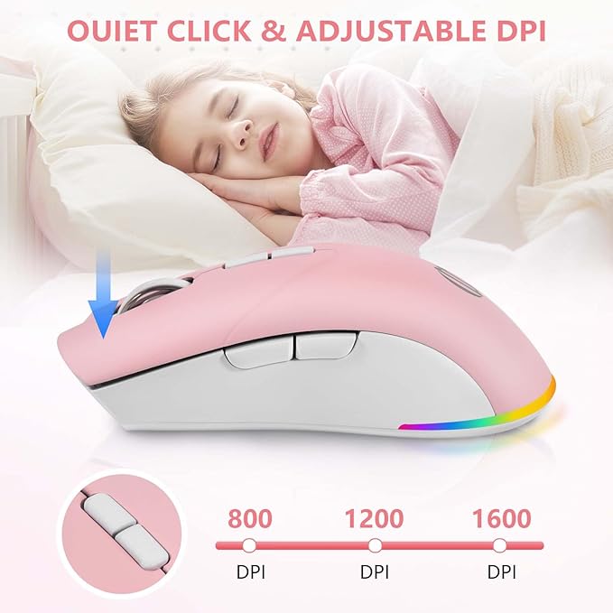 Wireless Bluetooth Mouse, Rechargeable Mouse, LED Silent Dual Mode(Bluetooth 5.2 and 2.4G) Wireless Mouse for Laptop, PC, Mac，ipad，Wide Compatibility– RGB, Ergonomic, Portable,3-Level 1600 DPI.