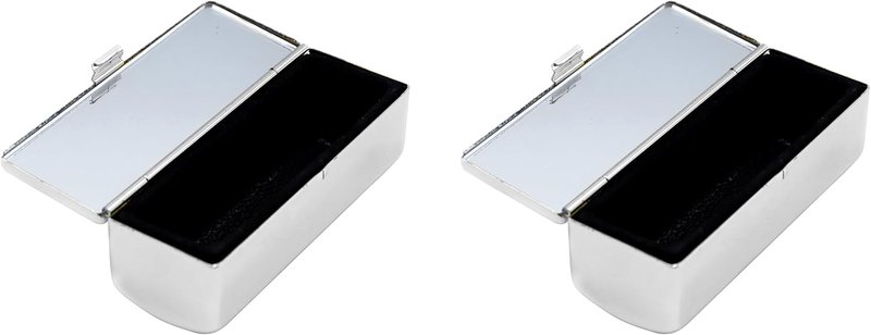 Vintage Rectangular Lipstick Cases Set of 2 - Silver Checker with Glass Mirror