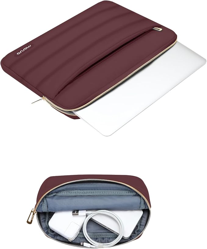MOSISO Laptop Case 13.3 inch,13-13.3 inch Puffy Laptop Sleeve Compatible with MacBook Neo/Air 13.6 M5 M4 M3 M2 M1/Pro 13/14,HP Dell ASUS Lenovo,Polyester Horizontal Bag with Small Case, Wine Red