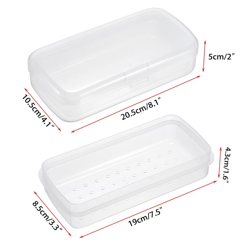 JUXYES 2 PCS Plastic Sterilizing Tray for Nail Art Accessories Tools, Portable Nail Art Tool Sterilizer Tray with Strainer, Fully Transparent Storage Box Organizer for Tweezer Manicure Tools