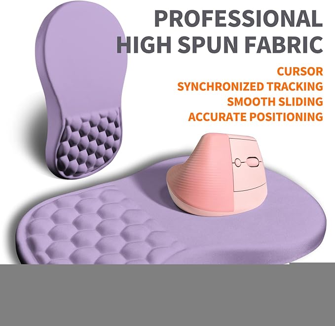 Armanza Ergonomic Joint Wrist Support Mouse Pad with Memory Foam Cushion Massage Bump, Carpal Tunnel Pain Relief Mousepad Slope Design for Wrist Rest, 11.8x7.9 in, Pale Purple
