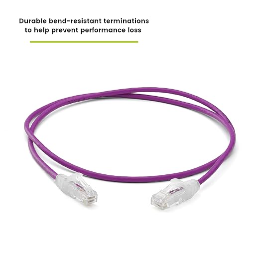 TRUECABLE Cat6 Component Rated Patch Cable, Unshielded (U/UTP), 2ft, Purple, 28AWG Stranded Pure Copper, Snagless 10G High-Speed Ethernet Cable, PoE++ 4PPoE 100W, UL Listed, RoHS-3, 1 Pack