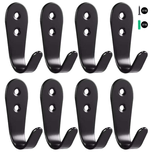 Flyisland Wall Hooks 8 Pcs, Coat Hooks Garage Hook Wall Mounted Hat Hangger Hooks Robe Hook Single Coat Hanger Heavy Duty (8 Pack, Black Round)