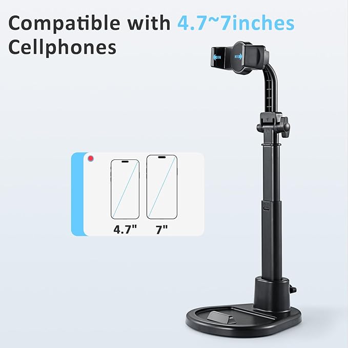 nediea Phone Stand for Desk, Height Adjustable Cell Phone Holder for iPhone, 360 Degree Rotatable Office Phone Stand for Video Recording,Live Streaming,Compatible with All 4.7-7in Smartphones (T13-2)