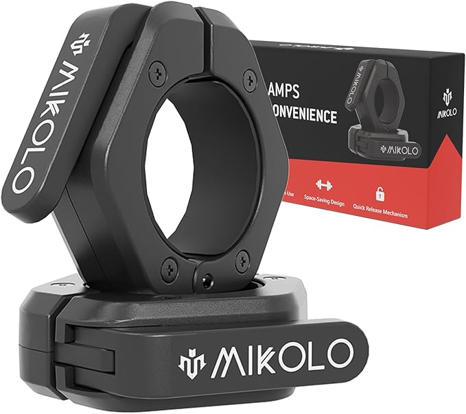Mikolo Barbell Clamps,2-Inch Olympic Barbell Clips with Anti-Slip TPR Lining and Quick Release for Home and Gym Use(Non Magnetic Black)