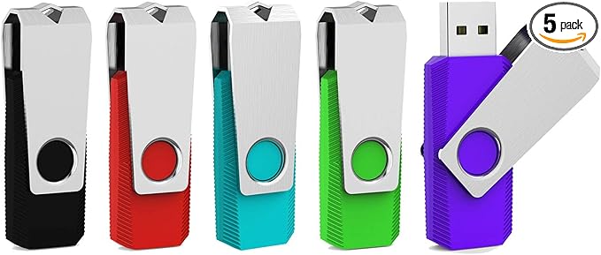Aiibe 5 Pack 64GB Flash Drive USB Flash Drives 64GB Thumb Drive USB 2.0 Memory Stick USB Drives Jump Drive 64 GB Multipack (64G, 5 Mixed Colors: Black Red Cyan Green Purple)