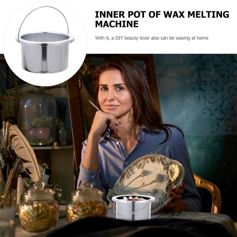 WOONEKY Hair Removal Wax Melting Container 4.92 Inch Aluminum Non-Stick Wax Heater Inner Pot with Ergonomic Handle for Home Salon Warmer Accessory