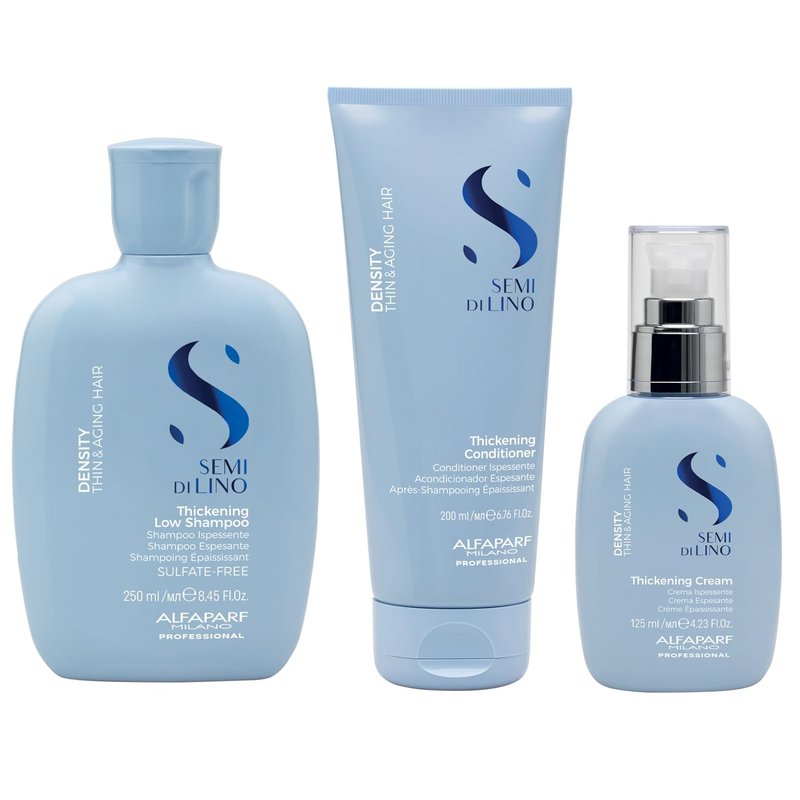 Alfaparf Milano Semi di Lino Density Gift Set | Thickening Shampoo, Conditioner & Leave-In Cream for Thin, Aging Hair - Sulfate Free