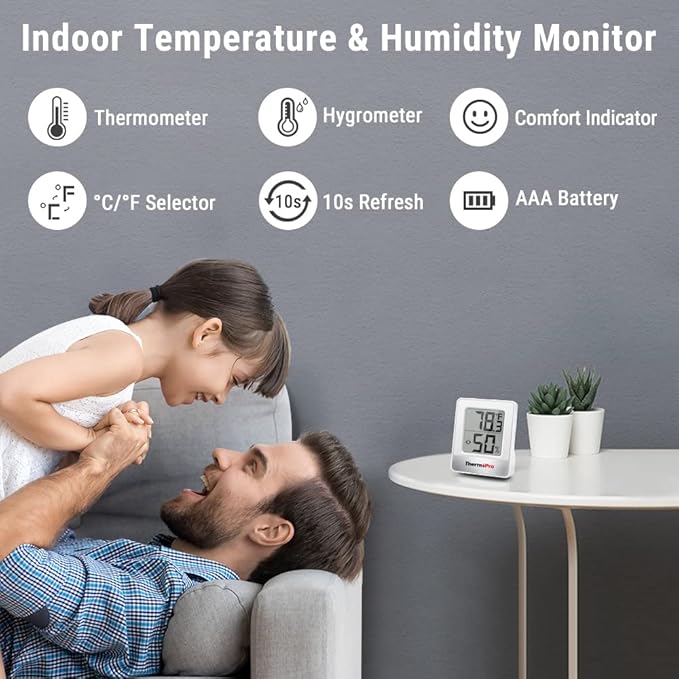 TempPro TP49 Digital Hygrometer Indoor Thermometer Humidity Meter Room Thermometer with Temperature and Humidity Monitor Mini Hygrometer Outdoor Thermometer (Previously ThermoPro)