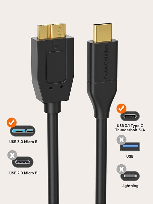 CableCreation USB C to Micro B Short Cable 2FT, 10G Micro B to USB C External Hard Drive Cable for iPhone 15/16/17,Samsung Galaxy S24,Seagate WD Westgate My Passport,MacBook Pro/Air, iPad/Tablet