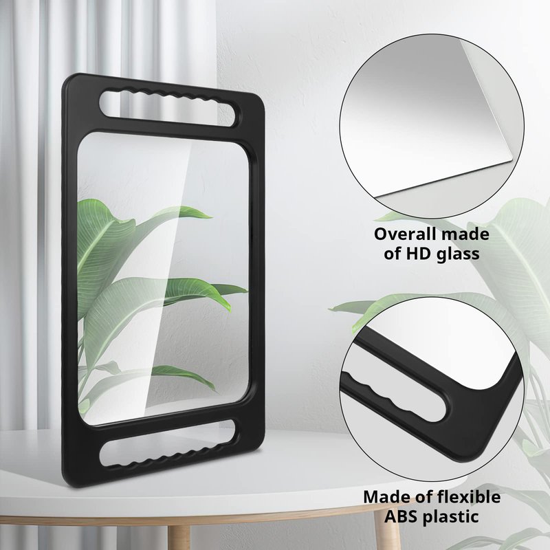 Drop-Proof Hand Mirror with Double Handle, Large Rectangular Hand held Mirror -(16"x10") Largehand Mirrors with Handle for Salons and Beauty Salons, Light Hair(Black)