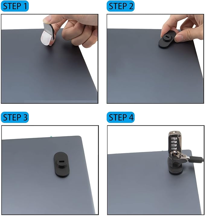 Zolunu 5Pack Anti Theft Self-Adhesive Security Plate with Slot for Cables to Lock Down Laptops, Mac Book, Tablets, iPad, or Other Computer (Black)